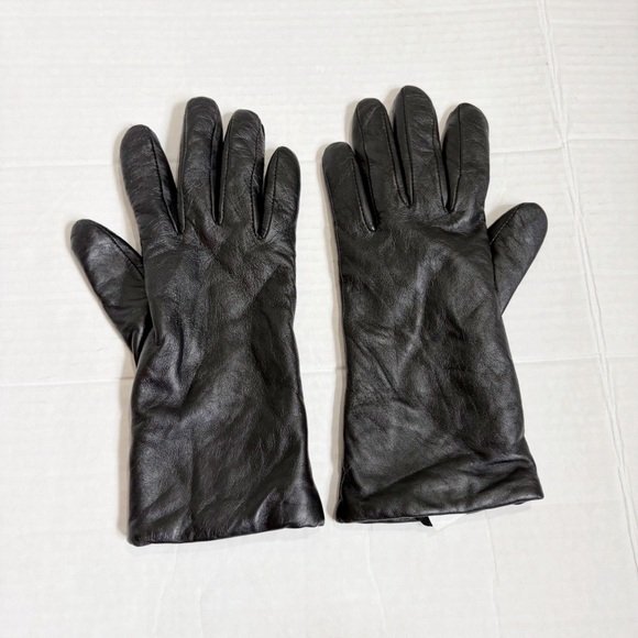 L.L. Bean Leather and Lamsbswool Cashmere Gloves Black Size Small Tan Lining - Picture 1 of 9